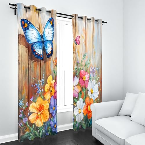 Slojtdd Schmetterling Verdunklungsvorhang ösen,Vintage Bunt Floral Gardinen Blickdicht 2er Set, Rustikal Holzbretter Schlafzimmer vorhange, kinderzimmer Wohnzimmer 2er Set,210x132 Slojtdd Schmetterling Verdunklungsvorhang ösen,Vintage Bunt Floral Gardinen Blickdicht 2er Set, Rustikal Holzbretter Schlafzimmer vorhange, kinderzimmer Wohnzimmer 2er Set,210x132 von Slojtdd