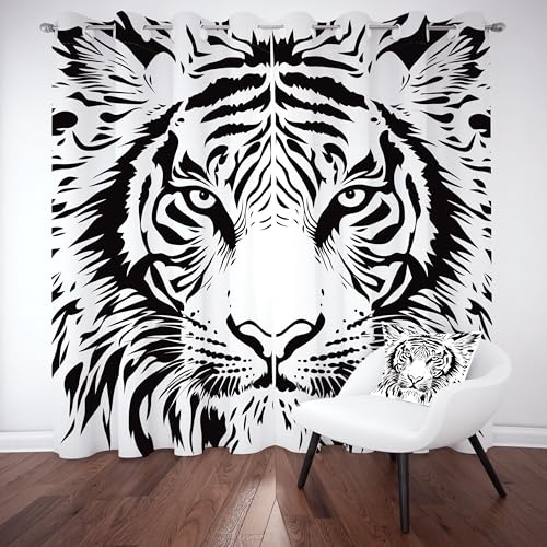 Slojtdd Schwarz Weiß Tiger Vorhang Blickdicht 137x90 für kinderzimmer, Waldtiere Textur Gardinen mit ösen 2er Set, Modern Gothic Tierwelt Thermovorhang kälteschutz, Wohnzimmer verdunkelung vorhange Slojtdd Schwarz Weiß Tiger Vorhang Blickdicht 137x90 für kinderzimmer, Waldtiere Textur Gardinen mit ösen 2er Set, Modern Gothic Tierwelt Thermovorhang kälteschutz, Wohnzimmer verdunkelung vorhange von Slojtdd