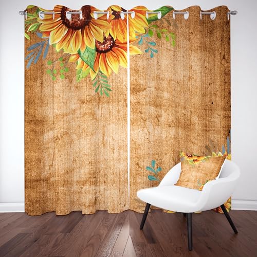 Slojtdd Sonnenblumen Vorhang Blickdicht 200x140 für kinderzimmer, Holzmaserung Floral Gardinen mit ösen 2er Set, Rustikal Bauernhau Thermovorhang kälteschutz, Wohnzimmer verdunkelung vorhange Slojtdd Sonnenblumen Vorhang Blickdicht 200x140 für kinderzimmer, Holzmaserung Floral Gardinen mit ösen 2er Set, Rustikal Bauernhau Thermovorhang kälteschutz, Wohnzimmer verdunkelung vorhange von Slojtdd