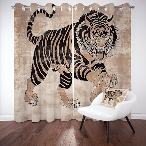 Slojtdd Tiger Thermovorhang kälteschutz mit ösen, Tradition Waldtiere Gardinen Schlafzimmer Blickdicht verdunklungsvorhang 2er Set, Vintage Asiatische Vorhang 245x140, für kinderzimmer Slojtdd Tiger Thermovorhang kälteschutz mit ösen, Tradition Waldtiere Gardinen Schlafzimmer Blickdicht verdunklungsvorhang 2er Set, Vintage Asiatische Vorhang 245x140, für kinderzimmer von Slojtdd