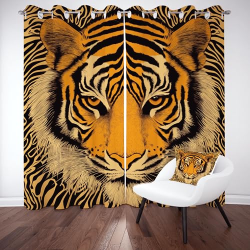 Slojtdd Tiger Verdunklungsvorhang, Vintage Tierwelt Thermovorhang kälteschutz ösen, Waldtiere Textur Blickdichte vorhange, Schlafzimmer kinderzimmer Wohnzimmer 2er Set,225x140 Slojtdd Tiger Verdunklungsvorhang, Vintage Tierwelt Thermovorhang kälteschutz ösen, Waldtiere Textur Blickdichte vorhange, Schlafzimmer kinderzimmer Wohnzimmer 2er Set,225x140 von Slojtdd