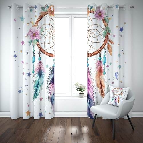 Slojtdd Traumfänger Verdunklungsvorhang ösen,Floral Federn Gardinen Blickdicht 2er Set, Sterne Boho Schlafzimmer vorhange, kinderzimmer Wohnzimmer 2er Set,210x132 Slojtdd Traumfänger Verdunklungsvorhang ösen,Floral Federn Gardinen Blickdicht 2er Set, Sterne Boho Schlafzimmer vorhange, kinderzimmer Wohnzimmer 2er Set,210x132 von Slojtdd