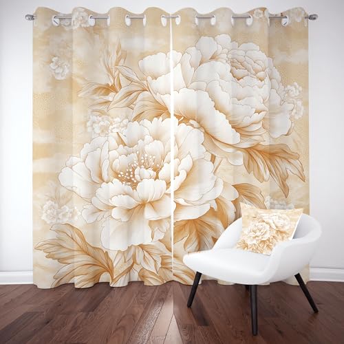 Slojtdd Vintage Floral Thermovorhang kälteschutz mit ösen, Weiß Pfingstrose Gardinen Schlafzimmer Blickdicht verdunklungsvorhang 2er Set, Oriental Tradition Blumen Vorhang 220x140, für kinderzimmer Slojtdd Vintage Floral Thermovorhang kälteschutz mit ösen, Weiß Pfingstrose Gardinen Schlafzimmer Blickdicht verdunklungsvorhang 2er Set, Oriental Tradition Blumen Vorhang 220x140, für kinderzimmer von Slojtdd