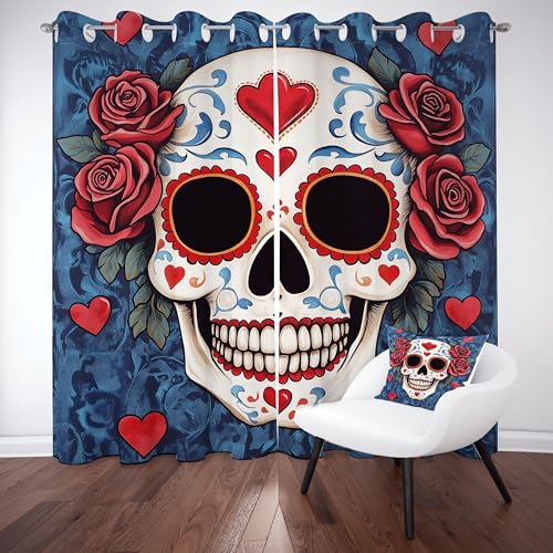 Slojtdd Zuckerschädel Vorhang Blickdicht 137x90 für kinderzimmer, Mexikanisch Tag Der Toten Gardinen mit ösen 2er Set, Totenkopf Exotisch Thermovorhang kälteschutz, Wohnzimmer verdunkelung vorhange Slojtdd Zuckerschädel Vorhang Blickdicht 137x90 für kinderzimmer, Mexikanisch Tag Der Toten Gardinen mit ösen 2er Set, Totenkopf Exotisch Thermovorhang kälteschutz, Wohnzimmer verdunkelung vorhange von Slojtdd