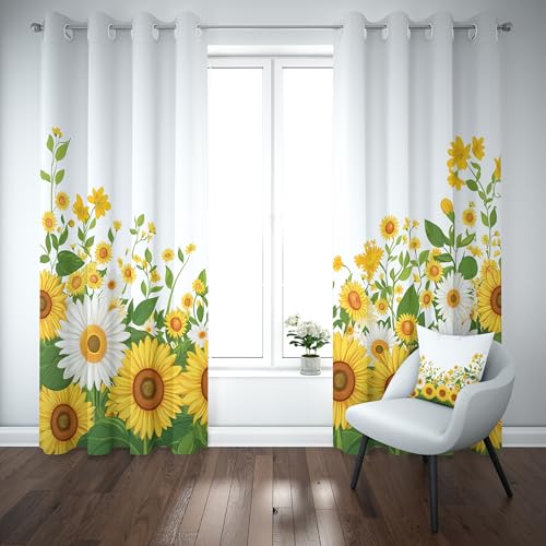 Sonnenblume Thermovorhang kälteschutz mit ösen, Floral Pastoraler Gardinen Schlafzimmer Blickdicht verdunklungsvorhang 2er Set, Blätter Blumen Vorhang 245x140, für kinderzimmer Sonnenblume Thermovorhang kälteschutz mit ösen, Floral Pastoraler Gardinen Schlafzimmer Blickdicht verdunklungsvorhang 2er Set, Blätter Blumen Vorhang 245x140, für kinderzimmer von Slojtdd