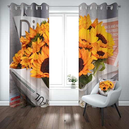 Sonnenblume Thermovorhang kälteschutz mit ösen, Floral Pflanzen Gardinen Schlafzimmer Blickdicht verdunklungsvorhang 2er Set, Blumen Blätter Vorhang 220x140, für kinderzimmer Sonnenblume Thermovorhang kälteschutz mit ösen, Floral Pflanzen Gardinen Schlafzimmer Blickdicht verdunklungsvorhang 2er Set, Blumen Blätter Vorhang 220x140, für kinderzimmer von Slojtdd