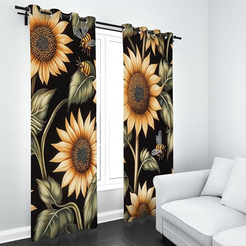 Sonnenblumen Vorhang Blickdicht 200x140 für kinderzimmer, Floral Blätter Gardinen mit ösen 2er Set, Blumen Bauernhaus Thermovorhang kälteschutz, Wohnzimmer verdunkelung vorhange Sonnenblumen Vorhang Blickdicht 200x140 für kinderzimmer, Floral Blätter Gardinen mit ösen 2er Set, Blumen Bauernhaus Thermovorhang kälteschutz, Wohnzimmer verdunkelung vorhange von Slojtdd