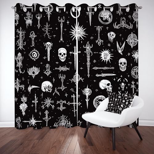 Sternenhimmel Totenkopf Vorhang blickdicht 137x90 für kinderzimmer, Vintage Celestial Gardinen mit ösen 2er set, Dunke Gothic Schädel Thermovorhang kälteschutz, wohnzimmer verdunkelung vorhange Sternenhimmel Totenkopf Vorhang blickdicht 137x90 für kinderzimmer, Vintage Celestial Gardinen mit ösen 2er set, Dunke Gothic Schädel Thermovorhang kälteschutz, wohnzimmer verdunkelung vorhange von Slojtdd