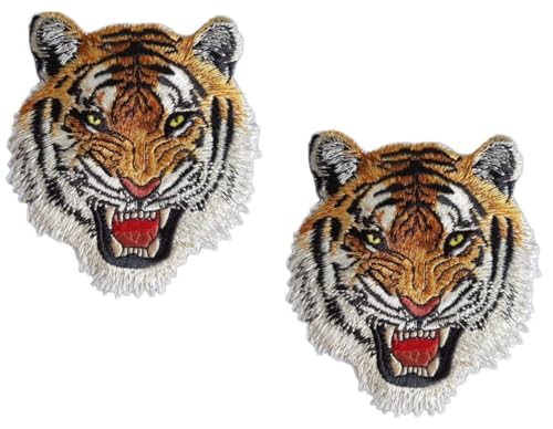 Stickerei-Aufnäher mit Tigergesicht zum Aufnähen oder Aufbügeln, für Jeans, Hemden, Hoodies, Blusen, Taschen, Mützen, Rucksäcke, Geldbörsen, Tigergesicht-Applikationen, 2 Stück Stickerei-Aufnäher mit Tigergesicht zum Aufnähen oder Aufbügeln, für Jeans, Hemden, Hoodies, Blusen, Taschen, Mützen, Rucksäcke, Geldbörsen, Tigergesicht-Applikationen, 2 Stück von Sluswallow