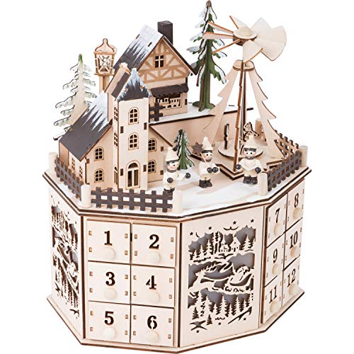 Small Foot Adventskalender mit Pyramide aus Holz, detailreich gestaltet mit Beleuchtung, mit 24 Schubladen, 10997, Natur von Small Foot