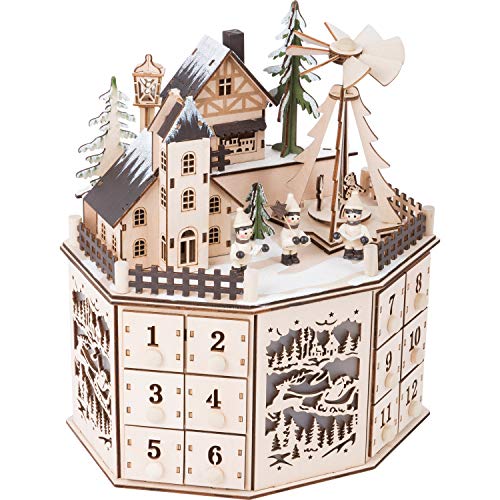 Small Foot Adventskalender mit Pyramide aus Holz, detailreich gestaltet mit Beleuchtung, mit 24 Schubladen, 10997 von Small Foot