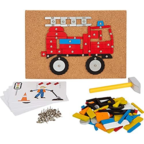 Small Foot Hämmerchenspiel Fahrzeuge der Stadt aus Holz, mit Korkbrett und Hammer für Kinder ab 3 Jahren, 12360 von Small Foot