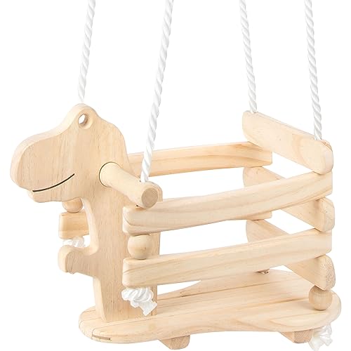 small foot 11589 Dinoschaukel Rex aus Holz, stabil und sicher aufgrund Einer erhöhten Umrandung, ab 18 Monaten Spielzeug, Unbehandelt von Small Foot
