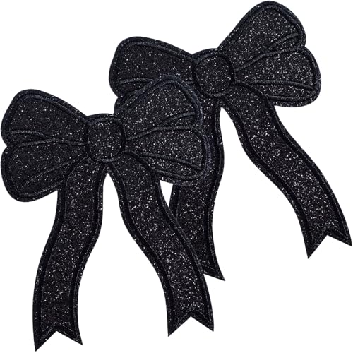 SmallCat 2 Stück schwarze Schleifen-Flicken, glitzernde Schleife, zum Aufbügeln, niedliche Schleifen zum Aufbügeln für Jeans, Hemden, Jacken, Hüte, Kleidung SmallCat 2 Stück schwarze Schleifen-Flicken, glitzernde Schleife, zum Aufbügeln, niedliche Schleifen zum Aufbügeln für Jeans, Hemden, Jacken, Hüte, Kleidung von SmallCat
