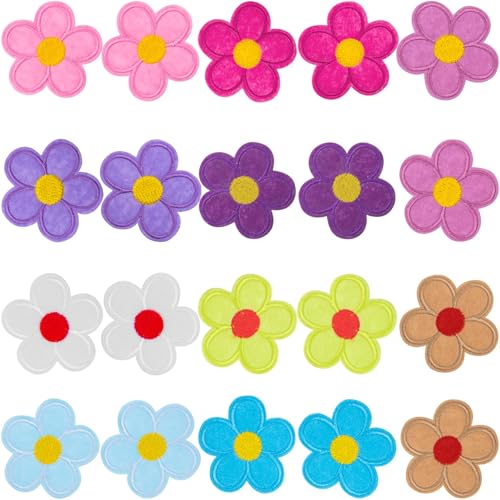 SmallCat 20 x Blumen-Aufnäher zum Aufbügeln auf Kleidung, 10 Farben, 5 Blütenblätter, bestickte Applikation, weich, niedlich, zum Aufnähen, für Taschen, Jacken, Hemden SmallCat 20 x Blumen-Aufnäher zum Aufbügeln auf Kleidung, 10 Farben, 5 Blütenblätter, bestickte Applikation, weich, niedlich, zum Aufnähen, für Taschen, Jacken, Hemden von SmallCat