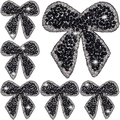 SmallCat 6 x Schleifen-Strass-Aufnäher, Glitzer-Schleifen-Applikation, selbstklebende Reparatur-Schleife, Kleidungsflicken für Jacken, Hüte, Taschen, Jeans, Schuhe, Schwarz SmallCat 6 x Schleifen-Strass-Aufnäher, Glitzer-Schleifen-Applikation, selbstklebende Reparatur-Schleife, Kleidungsflicken für Jacken, Hüte, Taschen, Jeans, Schuhe, Schwarz von SmallCat