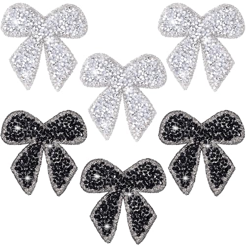 SmallCat 6 x Schleifen-Strass-Flicken, Glitzer-Schleifen-Applikation, zum Aufnähen oder Aufbügeln, Reparatur, Schleife, Kleidung, Flicken für Jacken, Hüte, Taschen, Jeans, Schuhe, Schwarz und Weiß SmallCat 6 x Schleifen-Strass-Flicken, Glitzer-Schleifen-Applikation, zum Aufnähen oder Aufbügeln, Reparatur, Schleife, Kleidung, Flicken für Jacken, Hüte, Taschen, Jeans, Schuhe, Schwarz und Weiß von SmallCat
