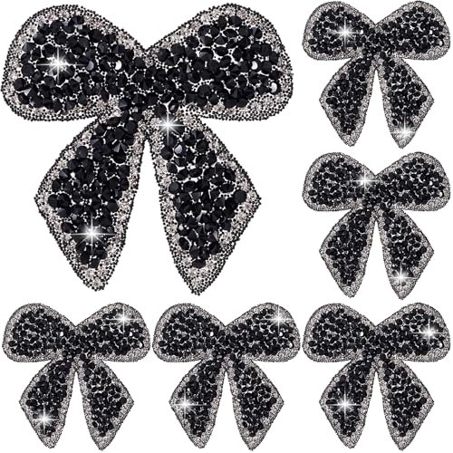 SmallCat 6 x Schleifen-Strass-Flicken, Glitzer-Schleifen-Applikation, zum Aufnähen oder Aufbügeln, Reparatur, Schleife, Kleidung, Flicken für Jacken, Hüte, Taschen, Jeans, Schuhe, Schwarz SmallCat 6 x Schleifen-Strass-Flicken, Glitzer-Schleifen-Applikation, zum Aufnähen oder Aufbügeln, Reparatur, Schleife, Kleidung, Flicken für Jacken, Hüte, Taschen, Jeans, Schuhe, Schwarz von SmallCat