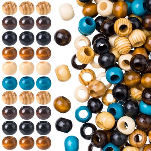 SmallCat Holzperlen mit großem Loch, runde Naturholzperlen, 6 Farben, lose Abstandshalter für Makramee, Halsketten, Armbänder, Haare, DIY, Handwerk, handgefertigte Dekoration (19 x 15 mm), 60 Stück von SmallCat