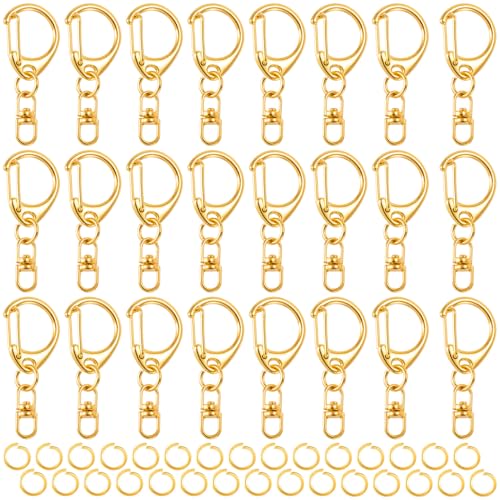 SmallCat Karabinerverschlüsse mit Biegering, Metall-Drehgelenk, Schlüsselanhänger-Clip, federbelastete Karabinerhaken, D-Form, Schlüsselringe für Handwerk, DIY, Schmuckherstellung, Gold, 30 Sets von SmallCat