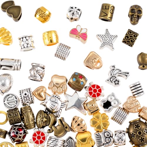 SmallCat Perlen mit großem Loch für Schmuckherstellung, Bastelperlen mit Löchern, Metallperlen für Schmuckherstellung, Armbänder, Halsketten, Bastelarbeiten (gemischte Farben), 100 Stück von SmallCat