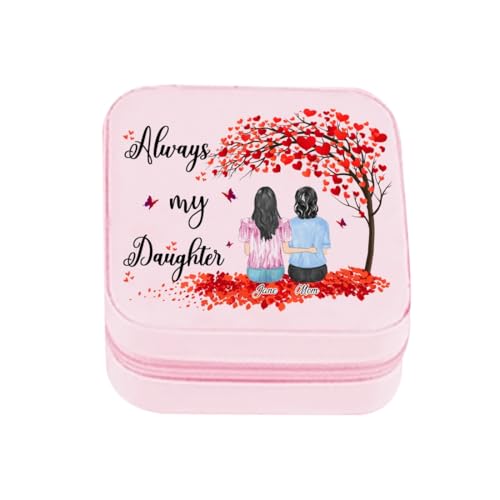 Personalisierte Schmuckschatulle mit Aufschrift "Always My Daughter" von Mama, individuelles Familienporträt, Reise-Schmuckkästchen, Muttertags-Schmuckkästchen, Ringorganizer, Reisegeschenk für von Smallduuck