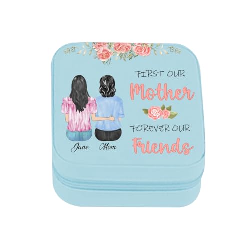 Smallduuck Personalisierbare Schmuckschatulle mit Aufschrift First Our Mother Forever Our Friends, personalisierbar, Familienporträt, Name, Reise-Schmuckkästchen, Geschenk für Mutter, Tochter von Smallduuck