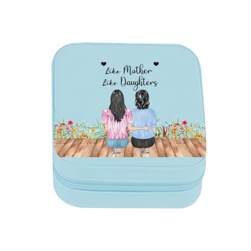 Smallduuck Personalisierbare Schmuckschatulle mit Aufschrift Like Mother Like Daughters, personalisierbar, Familienporträt, Name, Reise-Schmuckkästchen, Reise-Ring-Organizer, Geschenk für Mutter von Smallduuck