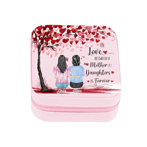 Smallduuck Personalisierte Familien-Schmuckschatulle, personalisierbar, Mutter- und Tochter-Porträt, Reise-Schmuckkästchen, Muttertags-Schmuckkästchen, Ringorganizer, Reisegeschenk für Mutter, Tochter von Smallduuck