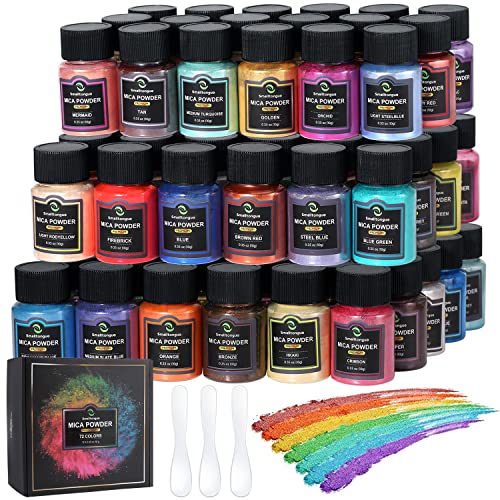 Smalltongue Mica Powder für Epoxidharz, 72 Farben, 0,35 oz (10g) Flaschen Mica Glitter Powder, Mica Pigment Powder for Lip Gloss, Soap Making, Bath Bomb, Art Crafts, Resin Dye, Nails von Smalltongue
