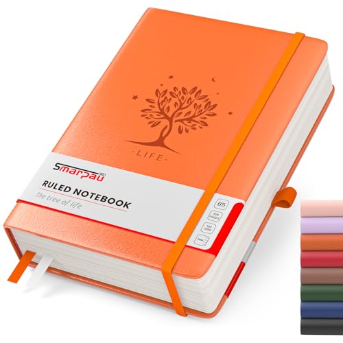 320 Seiten Lined Journal Notebook - B5 Lined Journal Notebook, 100gsm Papier Thick Hardcover Leder Journal mit Index Tabs, Journal Notizblock für Frauen Männer Arbeit Schule, 19 x 25 cm - Orange von Smarpau
