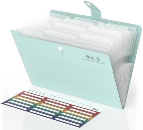Dokumentenmappe A4, Fächermappe mit 12 Tasche Dokument Organizer Mappe mit 4 Fächern Kunststoff Ordnungsmappe mit Etiketten für Büro Hause Schule Folder Organizer (Hellgrün) von Smarpau