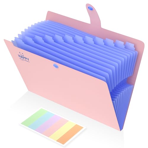 Dokumentenmappe A4, Mappe A4 Mit 12 Fächern, Fächermappe A4 Mit Etiketten, Tragbar Ordnungsmappe Mappen Ordnersystem, Document Folder Für Zuhause, Büro, Schule und Auf Reisen (Rosa) von Smarpau