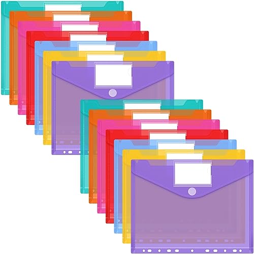 14 Stück Dokumententasche A4, 7 Farben Dokumentenmappe A4 Transparente Mappen, Sammelmappe für Dokumente Organisieren mit Binderlöcher/Klettverschluss und Etikettentasche von Smarpau