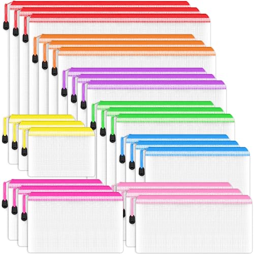 Smarpau Dokumententasche mit Reißverschluss, 24 Stück 8 Größen Dokumententasche Kunststoff Mesh Datei Taschen Dokumententasche für Schule, Zuhause, Büro, Reisen, Kosmetika (8 Farben) von Smarpau