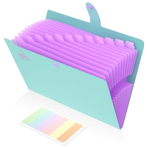 Fächermappe a4, Dokumentenmappe Erweiterbar Ordnungsmappe mit 12 Pockets Kapazität Aktenordner mit Druckknopf und Etiketten für Büro Hause Schule Datei Organizer,Mappen Ordnersystem (Hellblau) von Smarpau