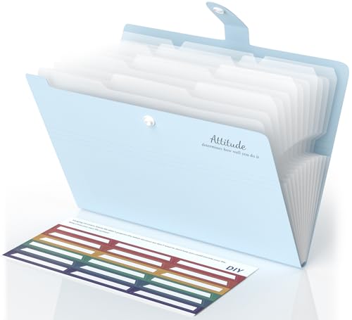 Fächermappe a4, 12 Fächer Erweiterbare Aktenordner Ordner A4 Dokumentenmappe Ordnungsmappe Aktenordner mit Druckknopf und Etiketten für Büro Hause Schule Datei Organizer,Mappen Ordnersystem (Hellblau) von Smarpau