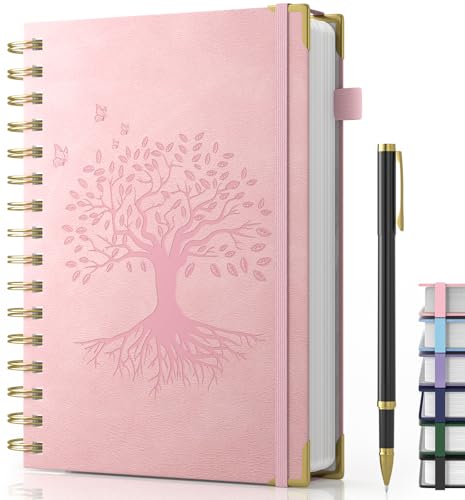 Notizbuch A5, Hardcover Spiral Notizbucher mit Stift, Journal mit 100gsm 240 Seiten Dickes Tintenfestes Papie, Notizblock für Erwachsene Arbeit, Schreiben, Notizen, Lernen, Reisen, 14.5 x 21 cm-Rosa von Smarpau