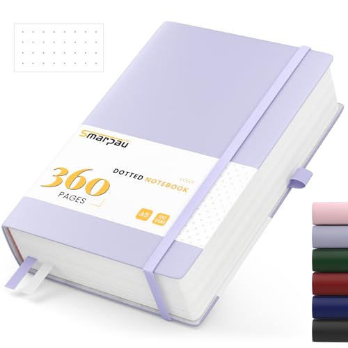 Notizbuch A5 Gepunktetes Journal - Hardcover Leder Journal mit 360 Seiten 100gsm dickes Papier, College Ruled Notizblock für Frauen Männer Schreiben Schule Büro, 14.5 x 21cm- Lila von Smarpau