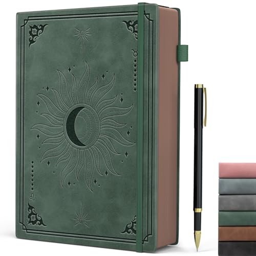 Notizbuch B5, Lined Notizblock mit Stift, Retrostil Hardcover Leder Journal mit 366 Seiten 100gsm Dickes Papier, College Ruled Journal für Frauen Männer Schreiben Schule Büro, 19 x 25cm- Dunkelgrün von Smarpau