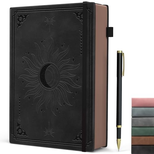 Notizbuch B5 Liniert, Retrostil Hardcover Notizblock mit 366 Seiten zum Schreiben, 100gsm Dickes Papier, Lined Journal mit Stift für Frauen Männer Arbeit Büro Schule Reisen, 19 x 25cm - Schwarz von Smarpau