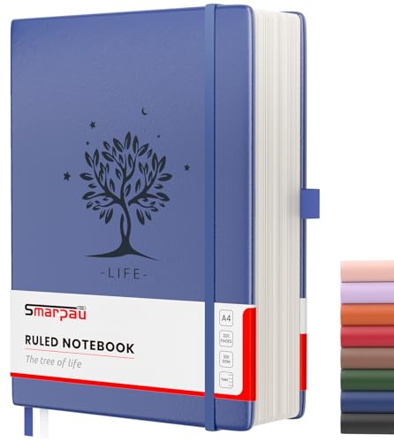 Smarpau Notizbuch A4 Liniert, Hardcover Leder Notizblock mit 320 Seiten zum Schreiben, 100gsm Papier, Dickes Journal für Frauen Männer Arbeit Büro Schule Reisen, 21.5 x 28 cm- Blau von Smarpau