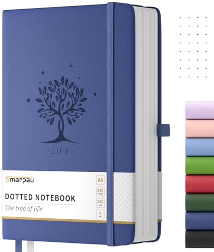 Smarpau A5 Notizbuch Gepunktetes, Hardcover Leder Journal mit 320 Seiten zum Schreiben, 100gsm Dickes Papier, Notizblock für Frauen Männer Arbeit Büro Schule Reisen, 14.5 x 21cm -Marineblau von Smarpau