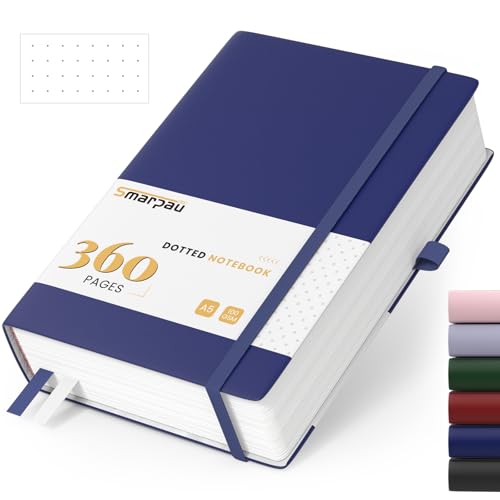 Smarpau A5 Notizbuch Gepunktetes, Hardcover Leder Notizblock mit 360 Seiten zum Schreiben, 100gsm Dickes Papier, Journal für Frauen Männer Arbeit Büro Schule Reisen, 14.5 x 21cm - Marineblau von Smarpau