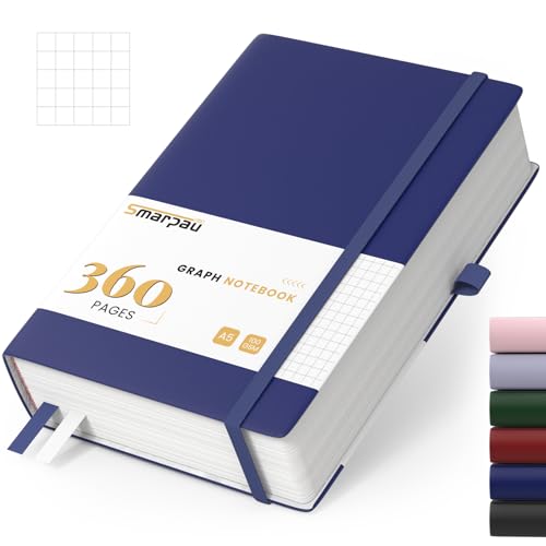 Smarpau A5 Notizbuch Kariert, Hardcover Leder Notizblock mit 360 Seiten zum Schreiben, 100gsm Dickes Papier, Lined Journal für Frauen Männer Arbeit Büro Schule Reisen, 14.5 x 21cm - Marineblau von Smarpau