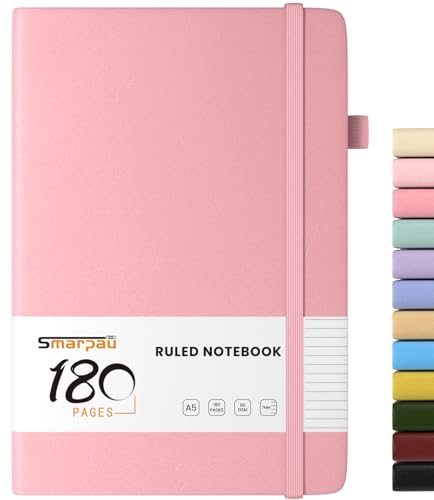 Smarpau Notizbuch A5, Liniert Journal Mit 180 Seiten und 80gsm Premium-Papier, Tagebuch Leder, Der Collegeblock Notizblock Eignet Sich Zum Schreiben und Notieren, 14.5 x 21cm-Rosa von Smarpau