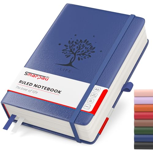 Smarpau A5 Notizbuch Liniert, Hardcover Leder Notizblock mit 320 Seiten zum Schreiben, 100gsm Dickes Papier, Lined Journal für Frauen Männer Arbeit Büro Schule Reisen, 14.5 x 21cm - Blau von Smarpau