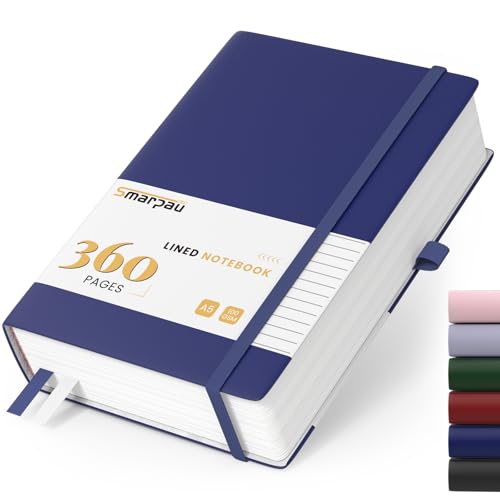 Smarpau A5 Notizbuch Liniert, Hardcover Leder Notizblock mit 360 Seiten zum Schreiben, 100gsm Papier, Dickes Journal für Frauen Männer Arbeit Büro Schule Reisen, 14.5 x 21cm- Marineblau von Smarpau