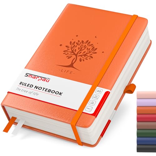 Smarpau A5 liniertes Notizbuch, 320 Seiten dickes Hardcover-Notizbuch mit Haftnotizen, 100gsm dickes Papier Journale für schreiben, Notizbucher Hardback für Schule Büro, 14.5 x 21cm - Orange von Smarpau