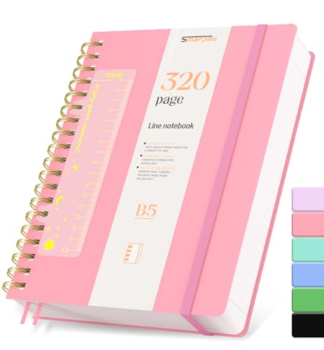 Smarpau B5 Spiral Notizbuch Liniert, Hardcover PVC Notizblock mit 320 Seiten 100gsm Dickes Papier zum Schreiben, Lined Journal für Frauen Männer Arbeit Büro Schule Reisen, 19 x 25cm-Rosa von Smarpau